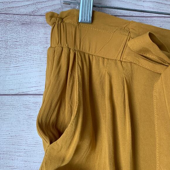 Ambiance Apparel Mustard Yellow Paper Bag Pants Tie Front Pockets Size Large - Picture 12 of 16